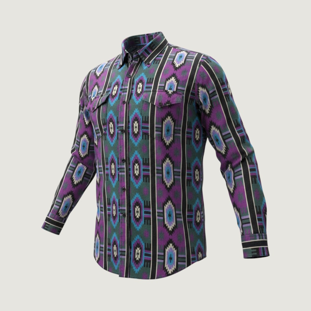 Vintage Roper Mens L Southwestern Geometric Western Button Dwn Shirt Purple Teal